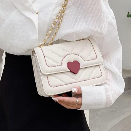 Small Leather Chain Shoulder Bags for Women Trending Square Crossbody Bags Ladies Simple Flap Messenger Bag Sweet Heart Handbags