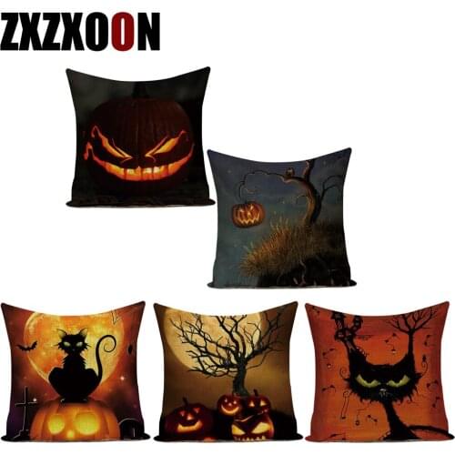 Happy Halloween Cute Cartoon Pumpkin Cat Polyester.decorative Pillows Cushion Cover for Living Room Funda Cojines