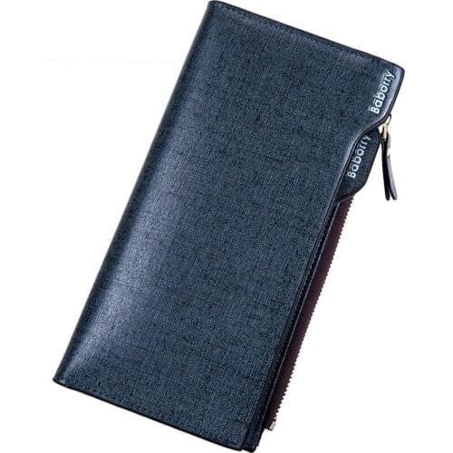 Mens PU Leather Wallet High Quality Long Vintage Color Zipper Wallets Male Leisure Bi-Fold Photo Card Holder Coin Purse Casual