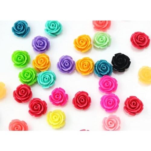 Set of 100pcs 14mm mixed color resin rose cabochon cabs flatback kawaii for scrapbooking phone case diy supply sz0944
