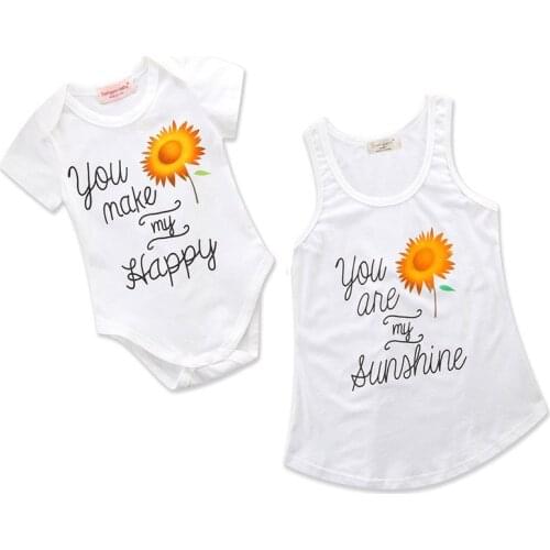 2018 new family roupa familia mommy and me clothes Sunflower Pint Top Women Baby Romper Family t shirt Family Matching Clothes