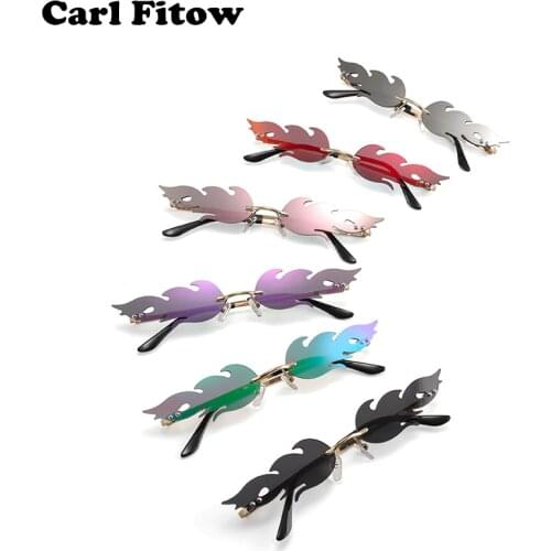 New 2021 Fashion Fire Flame Sunglasses Women Men Rimless Wave Sun Glasses Eyewear Luxury Trending Narrow Sunglasses Streetwear