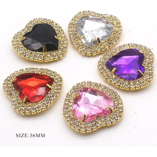 New Heart-Shaped Rhinestone Alloy Buttons For Decorate 5Pcs/Lot of 36MM Mixed Colors DIY Beautiful Metal Crafts Accessories