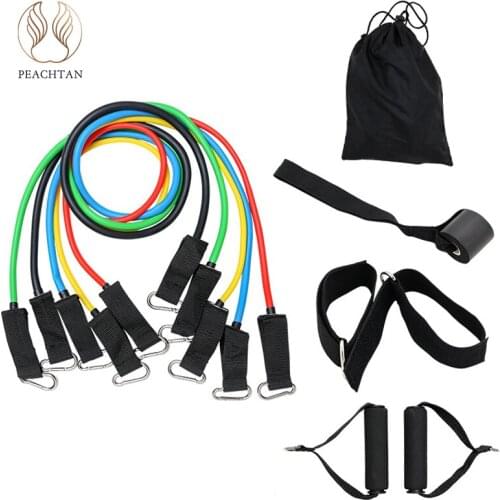 Peachtan 11Pcs Yoga Sport Rubber Fitness Bands Resistance Bands Set Stretch Training Fitness Gum Workout Elastic Pull Rope new