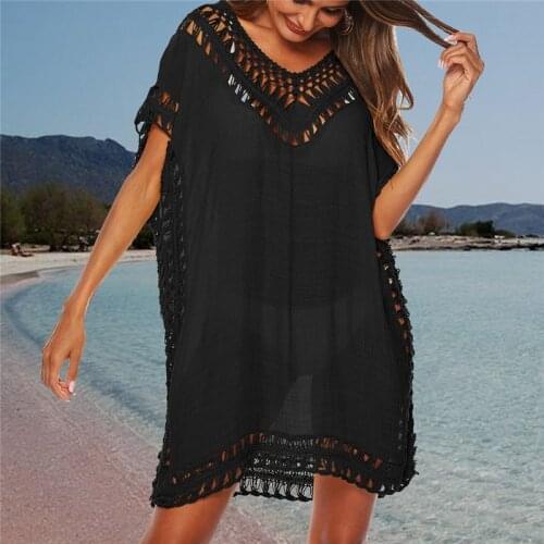 Sexy Women Loose Beach Dress Tunic Solid Bikini Cover UP Swimsuit Beachwear Swimwear Solid Color Hollow Out Beach Dress Robe