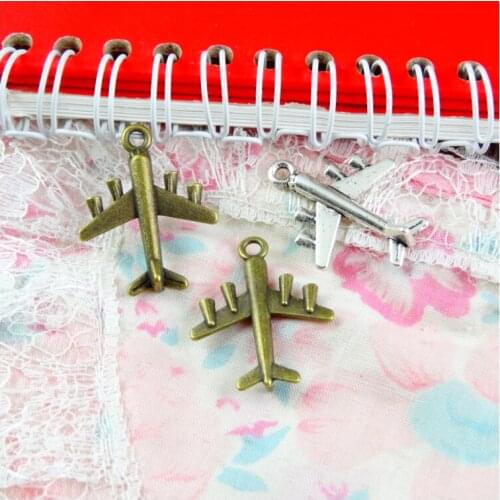 40pcs 28*23MM Plane Charms Pendants For Jewelry Making Antique Bronze Plated Antique Silver Plated Fighter Charms Aircraft