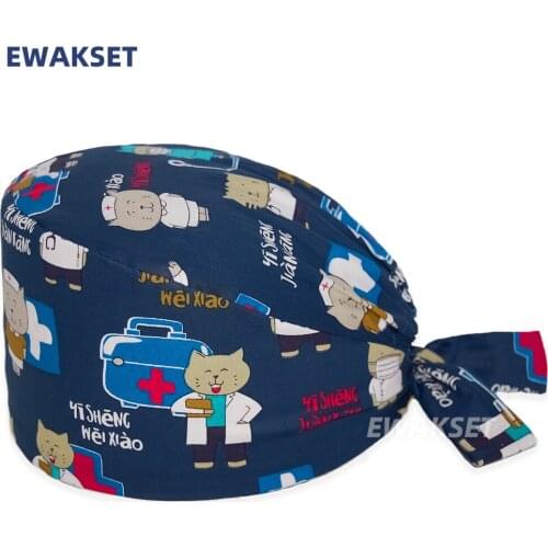 Cat Surgical hat 100% cotton Unisex scrub cap long hair scrub hats Medical Accessories Multicolor Doctor Operating Room Cap