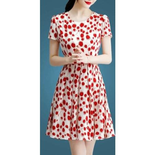 Wave Point Lace Up Chiffton Women Slim Short O-Neck A-Line Simple Plus Size Thin Elegant Red Holiday Cocktail Dresses 9946