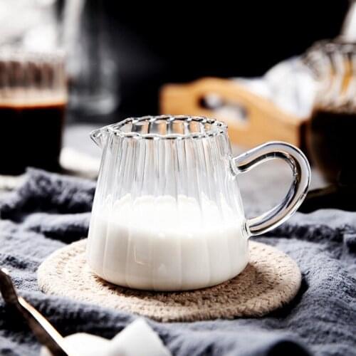 Japanese Stripe Glass Milk Jug With Handle Heat-resistantn Cup Coffee Milk Tea Separator Transparent Milk Frothing Jug Pitcher