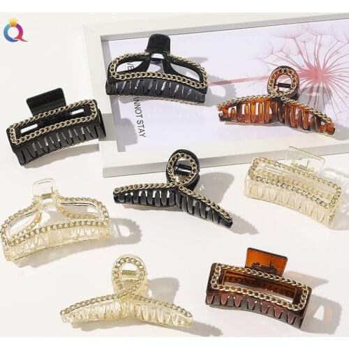 Hair claws Hairpins Big Size With Chain Different Shape Acrylic Clips Trendy Hair Clip For Women Girls Hair Accessories QY123010