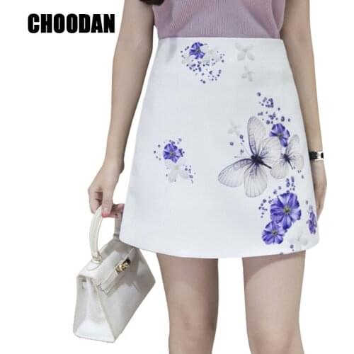 Chinese Style Midi Skirt Floral Skirts Womens Retro 2018 New Arrival Summer Vintage Printed High Waist Fitness A-Line Mini Skirt