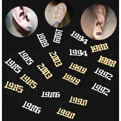 2020 New Fashion Stainless Steel Earrings Unique Design Year Nemebr Stud Earring Fashion Jewelry for Women Men Birthday Gift