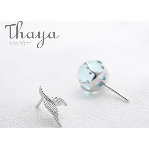 Thaya Mermaid Bubble Studs Earrings s925 Silver Blue Crystal Seaweed Cushion fishtail Earring for Women jewelry Female