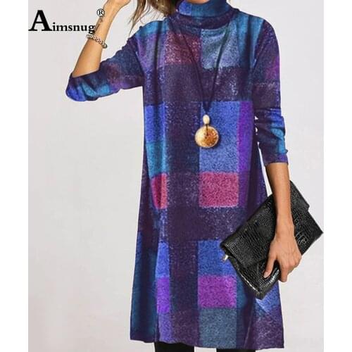 Plus size 3xl Ladies Elegant Mini Short Dress England Style Turtleneck Plaid Dress Femme Vintage 2021 Loose Dress Women Clothing