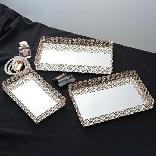 Gold Mirror Glass Candle Plate Holder Dresser Vanity Tray Perfume Display