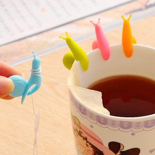 10pcs Cute Snail Reuseable Food Safe Silicone Cup Mug Cartoon Snail Shape Tea Bag Holder Candy Colors Gift Set Tea Tools
