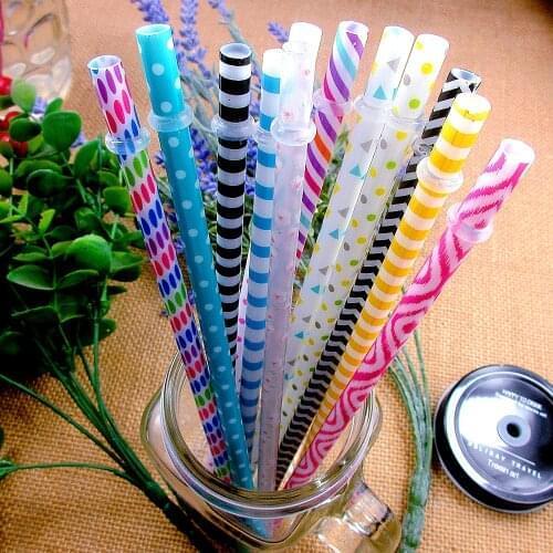 100pcs Reusable biodegradable Straws,BPA-Free,9" Colorful Hard Platic Stripe Drinking Straw for Mason Jar Cups