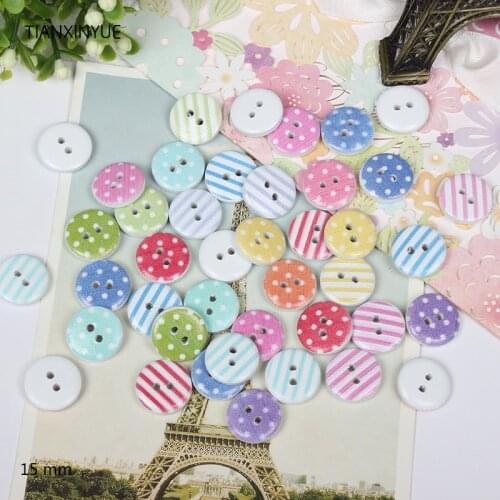 12 style mix , 100 pcs Striped button, Print 2 Holes Wooden Buttons 15mm Sewing Scrapbooking Crafts,Clothing accessories