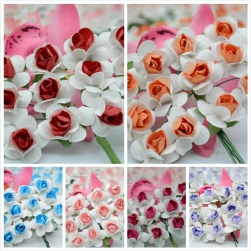 2CM mulberry paper flowers with green wire stem rose flowers for home decor flower bunch 144flowers/lot