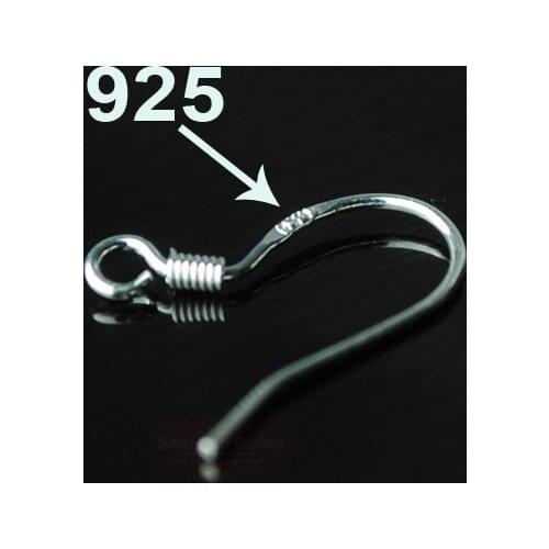 300PCS Earrings 925 Silver Polish Wire ear Plated 925 STERLING SILVER French without Beads Coil Ear Wires Hooks earring EF029