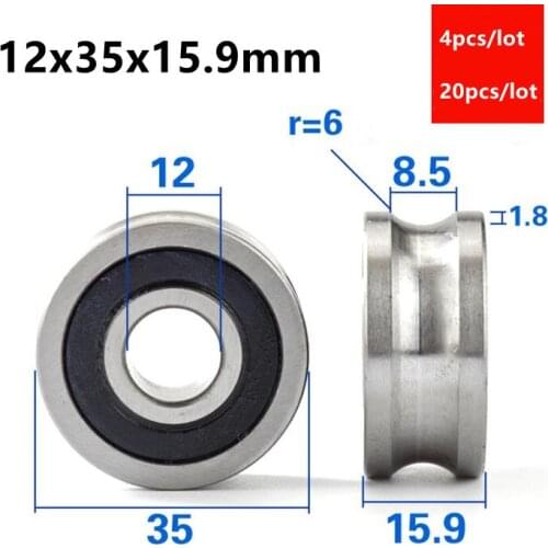 4pcs/20pcs 12*35*15.9mm U type groove LFR5201-12mm Track optical axis grooved bearing pulley rolling wheel 12x35x15.9