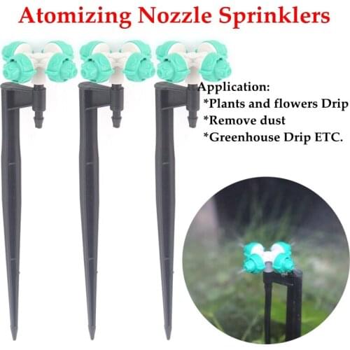 4Pcs 4-Head Green Flower Round Atomizing Nozzle Irrigation Sprinkler cross misting Nozzle Support Spike Watering Sprinklers