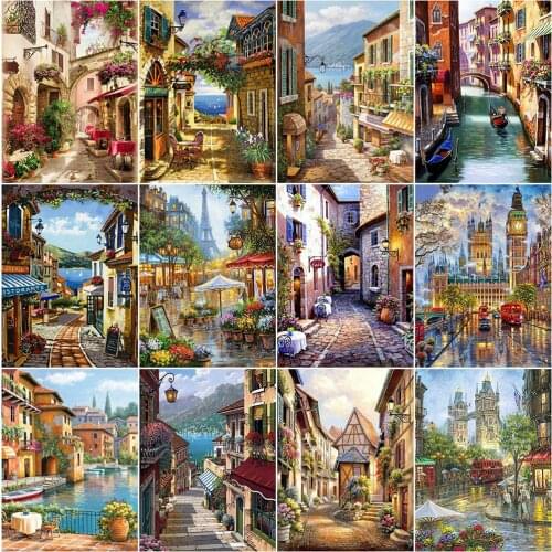 5D Diamond Painting Street Full Square&Round Diamond Embroidery Landscape Mosaic Rhinestone Pictures Home Decoration