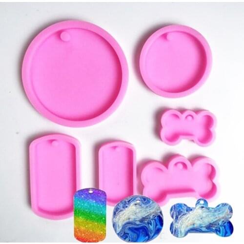 6 Pieces Dog Tag Epoxy Resin Mold Circle Round Dogs Bone Keychain Pendant Silicone Mould DIY Crafts Jewelry Casting Tool