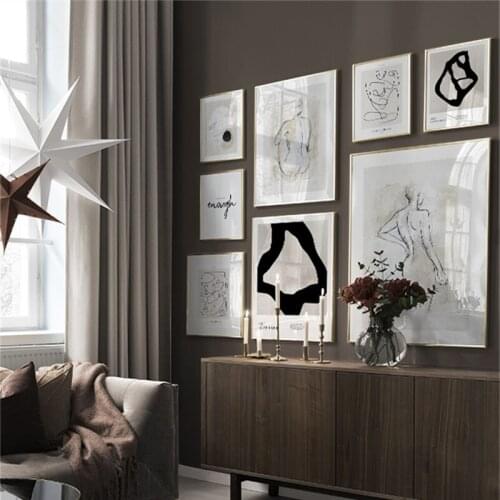 Abstract Line Figure Poster Wall Art Canvas Print Painting Minimalist Retro Black and White Home Decor Bedroom Backdrop Pictures