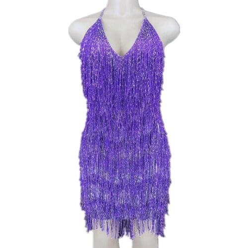 Fringe Dresses Backless Performance Clothing Sleeveless Party Dress For Women Club Stage Clothing Birthday Party Stage Wear Lady
