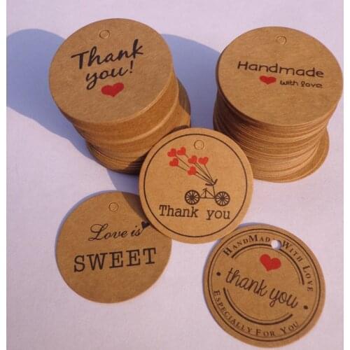 100pcs multi cute brown /white paper gift label tag handmade jewelry charms tag round wedding favors /cookies decorative tag
