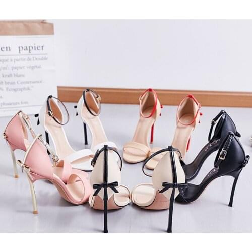 Summer new woman buckle spike metal heel sandal cute bow sexy high heel women sandals real photo large size