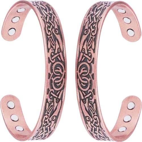 Mens Fashion Jewelry Magnetic Therapy Bangle Energy Magnetic Opening Adjustable Viper Retro Viking Pattern Bracelet