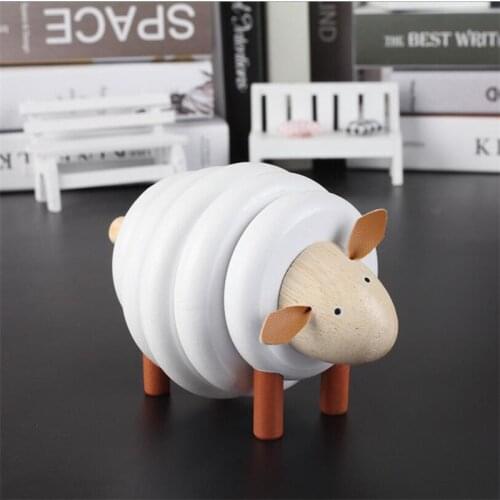 Kids Wooden Creature Blocks Cute Cartoon Sheep Rope Toys Color Geometric Assembling Beads Educational Gifts for Children