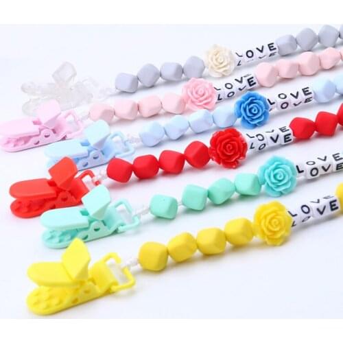 Baby Pacifier Clip Colorfull Pacifier Chain with Silicone Beads Plastic Holder Infant Feeding Teething Chew Toys Dummy Clips