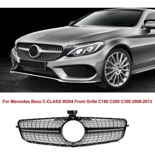For Mercedes Benz C-CLASS W204 Front Grille Upper Grill C180 C200 C300 2008 -2013 GT R Chrome Silver Diamond Star Look Style