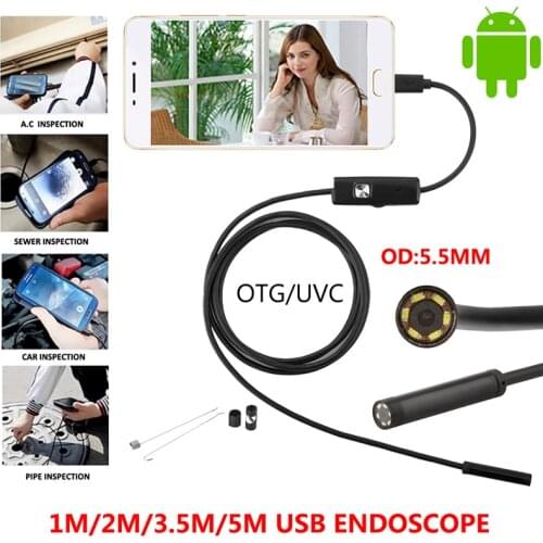 Wholesale 10pcs 5.5mm Android Endoscope OTG MicroUSB Endoscope Waterproof Borescopes Inspection Camera 1M 2M 3.5M 5M Cable