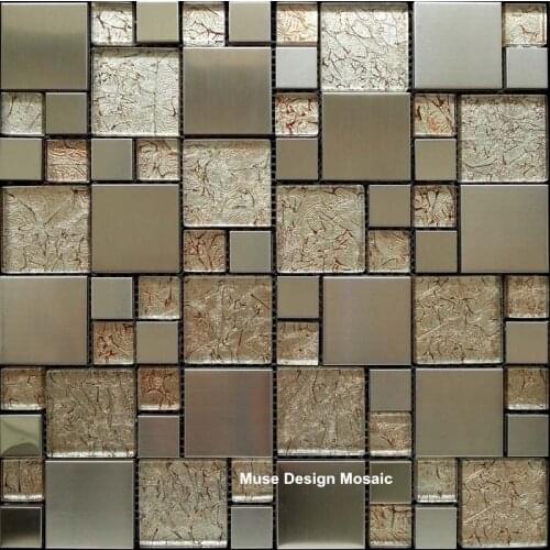 European Silver Metal Gold Foil Glass Mosaic Tile, Kitchen backsplash bathroom Shower Waistline fireplace brick Wall tile