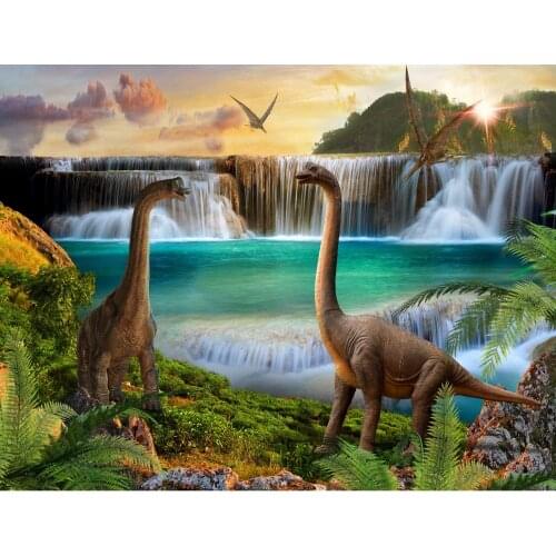 JMINE Div 5D Jurassic Dinosaur Waterfall Tree Forest Full Diamond Painting cross stitch kits art Animal 3D paint by diamonds