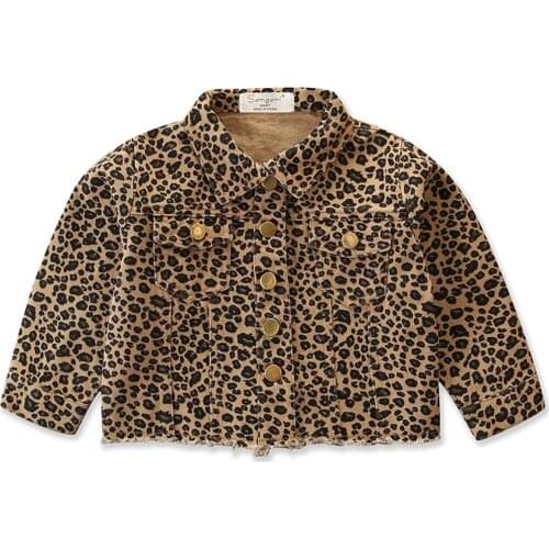 2020 Children Girls Spring Fall Jacket Long Sleeve Folded Collar Leopard Pattern Button-Down Jackets Coats Outwear