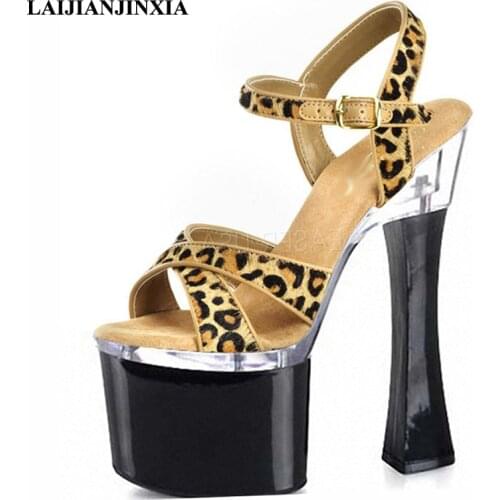 LAIJIANJINXIA New Leopard 18cm High Heels Women Sandals Summer Women Summer Dance Shoes Platforms Heels Sexy Pole Dancing Shoes