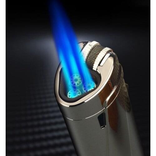 Metal Flints Gas Lighter Butane Three Torch Turbo Lighter 1300C Cigar Cigarette Lighters Smoking Accessories Gadgets For Men