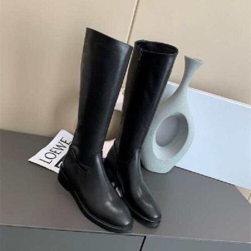 Fashion Knee High Boots Black Women Shoes Leather Long Rinding Botas Femininas Knight Bottes Autumn Flat Classic For Ladies