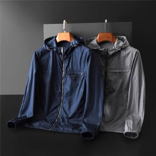2021 Spring/Summer Fashion Slim Korean Hooded Blue Boutique Mens Jacket Jacket Windproof and Anti-Sai Jacket