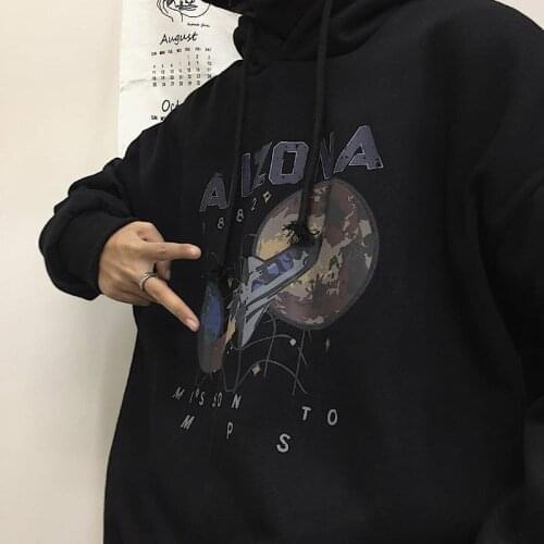 Mens Loose Hoodies Harajuku Hoodies Japanese Style Printed High Street Streetwear Long Sleeve Men Punk Style Fashion Sweatshirts