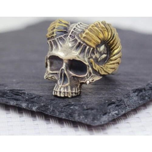 925 STERLING SILVER Skull goat Head men punk biker rings Ring jewelry A5015
