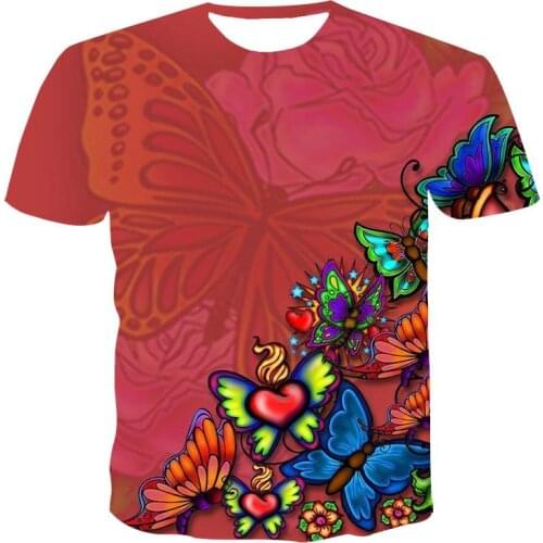New round neck T-shirt mens high-quality mens and womens T-shirt short-sleeved butterfly eagle pattern 3D printing fashion ha