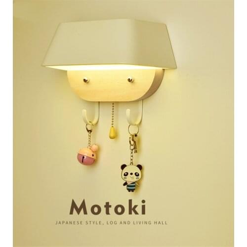 Nordic Bedroom Bedside Wall Lamps Wood Living Room Hanging Hooks Wall Lights Modern with Pull-up Switch LED Room Deco Fixtures