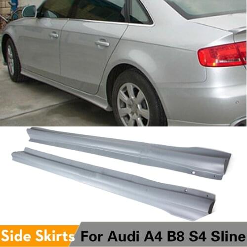 PU Auto Body Aprons Side Skirts Extension Lips for Audi A4 B8 S-line 2009 - 2012 2PCS