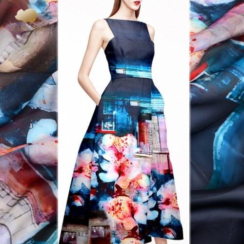 Digital inkjet silk organza satin fabric crisp smooth and delicate shirt dress silk fabric satin wholesale silk cloth